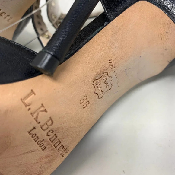 L.K. Bennett Leah Pumps Black Strappy Gold‎ Grommet - Picture 12 of 12